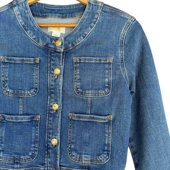 NWT Anthropologie Maeve Coco Blue Denim Jacket Size S Gold Buttons Cropped - Picture 5 of 9
